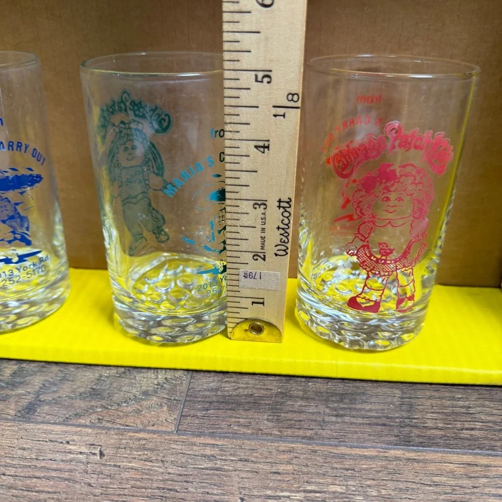 Vintage Cabbage Patch Kids Maria's Carry‎ Out Glasses Set of 3 Bubble Base